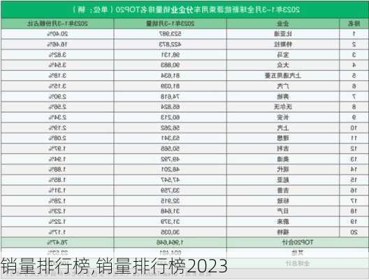 销量排行榜,销量排行榜2023