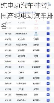 纯电动汽车排名,国产纯电动汽车排名