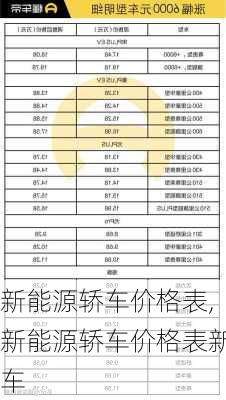 新能源轿车价格表,新能源轿车价格表新车