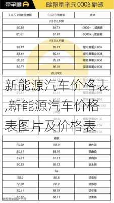 新能源汽车价格表,新能源汽车价格表图片及价格表