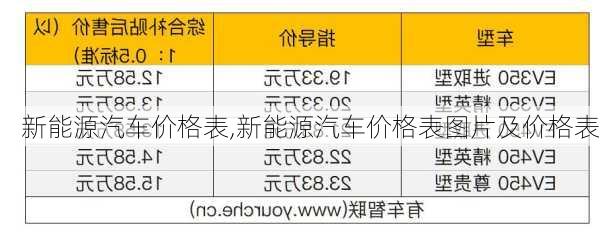 新能源汽车价格表,新能源汽车价格表图片及价格表