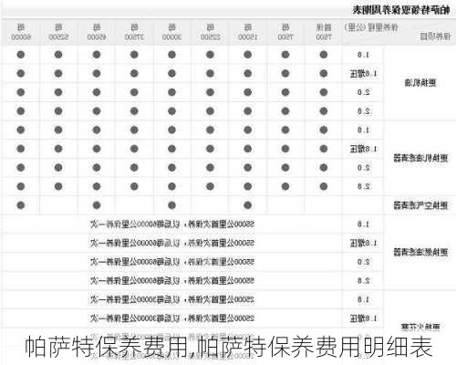 帕萨特保养费用,帕萨特保养费用明细表