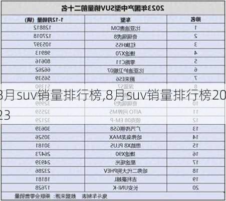 8月suv销量排行榜,8月suv销量排行榜2023