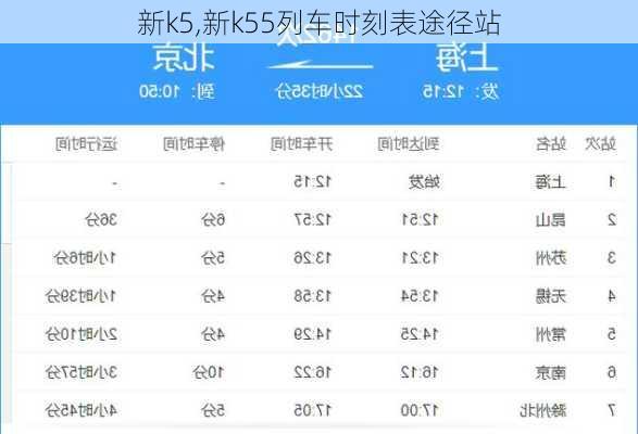 新k5,新k55列车时刻表途径站