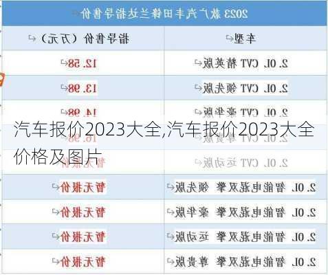 汽车报价2023大全,汽车报价2023大全价格及图片