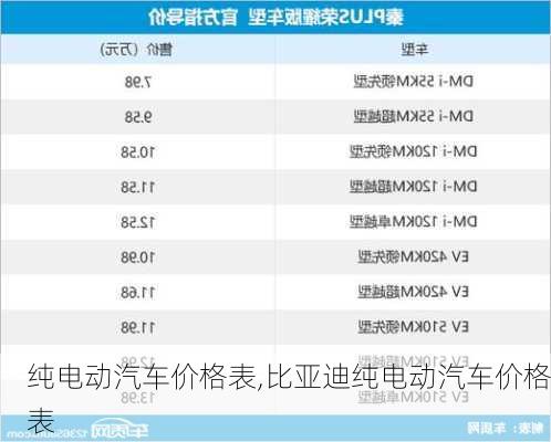 纯电动汽车价格表,比亚迪纯电动汽车价格表