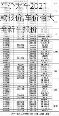 车价大全2021款报价,车价格大全新车报价