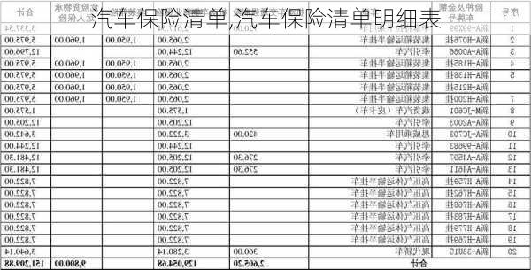 汽车保险清单,汽车保险清单明细表