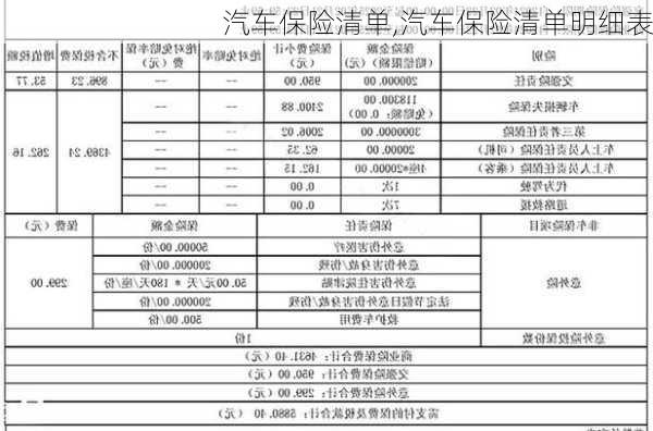 汽车保险清单,汽车保险清单明细表