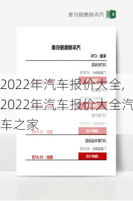 2022年汽车报价大全,2022年汽车报价大全汽车之家