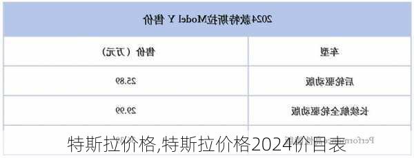 特斯拉价格,特斯拉价格2024价目表